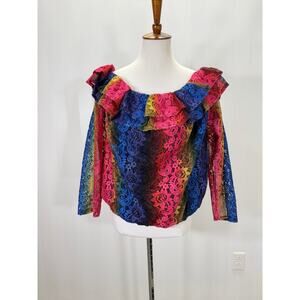 NWT NEW YORK & CO Women’s Multicolor Lace On/Off Shoulder Top Sz XL